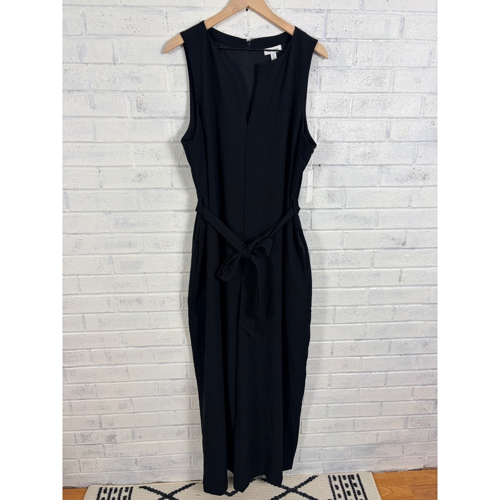 Nordstrom Jumpsuit Womens XXL Black Sleeveless V Neck Belted Wide Leg Pockets